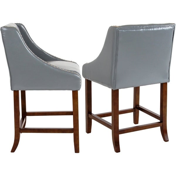 Light Grey Bonded Leather Upholstered Counter Height Dining Stools with Nailhead Trim