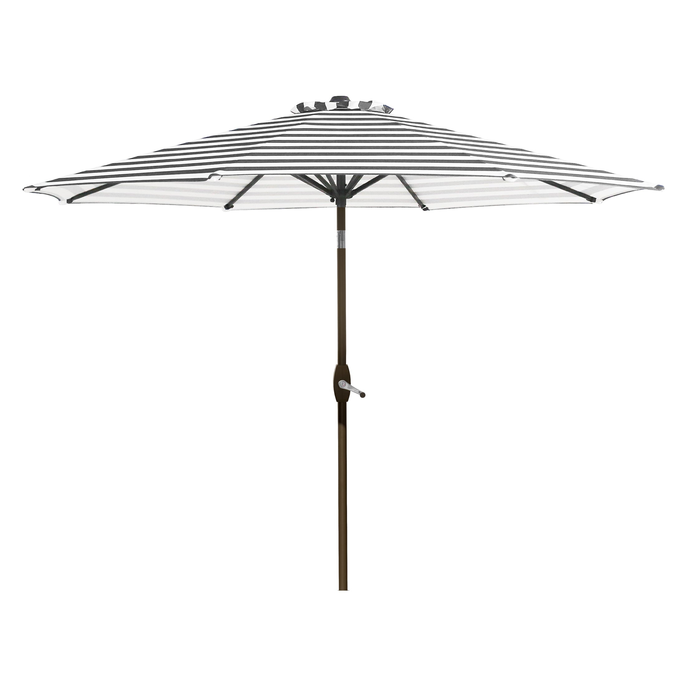 GARDEN 9 Ft Patio Umbrella w/ Round Resin Base Stand Included for Outdoor Shade, Gray/White Stripe