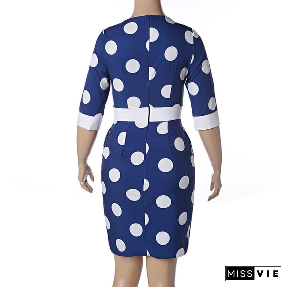 Elegant Women's Fashion Bow Bodycon Shift Pencil Party Dresses Formal Polka Dot Slim Dress