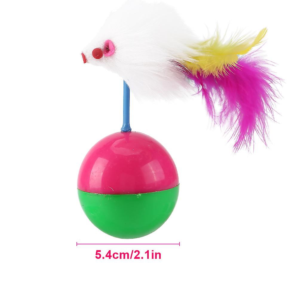 Pet Cat Kitten Teasing Toy Teaser Colorful Feather Ball Funny Interactive Toy Play Game