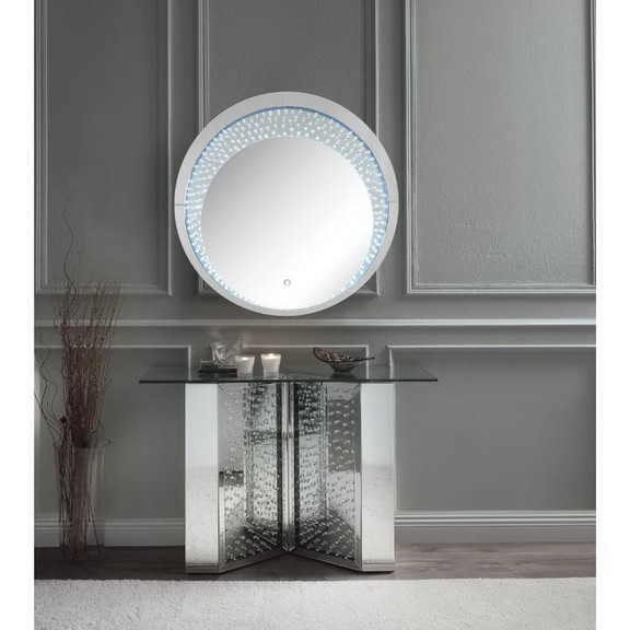 Acme 90510 Nysa Accent Table  Mirrored   Faux Crys...