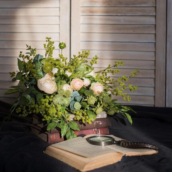 RusticReach Greenery White Rose Bouquet or Pottery Set