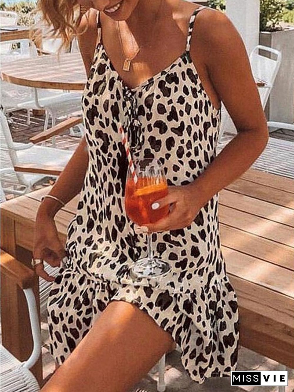 Leopard Print Temperament Sling Dress Women's Dress