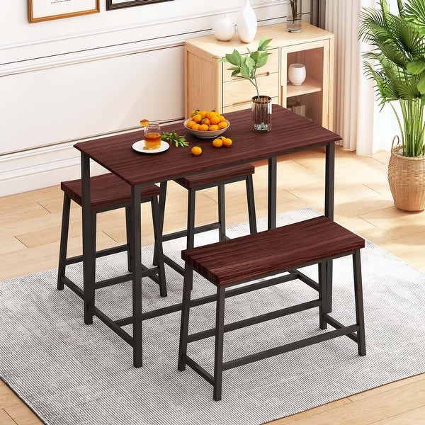 4-Piece Dining Table Set with 2 Stools+1 Bench