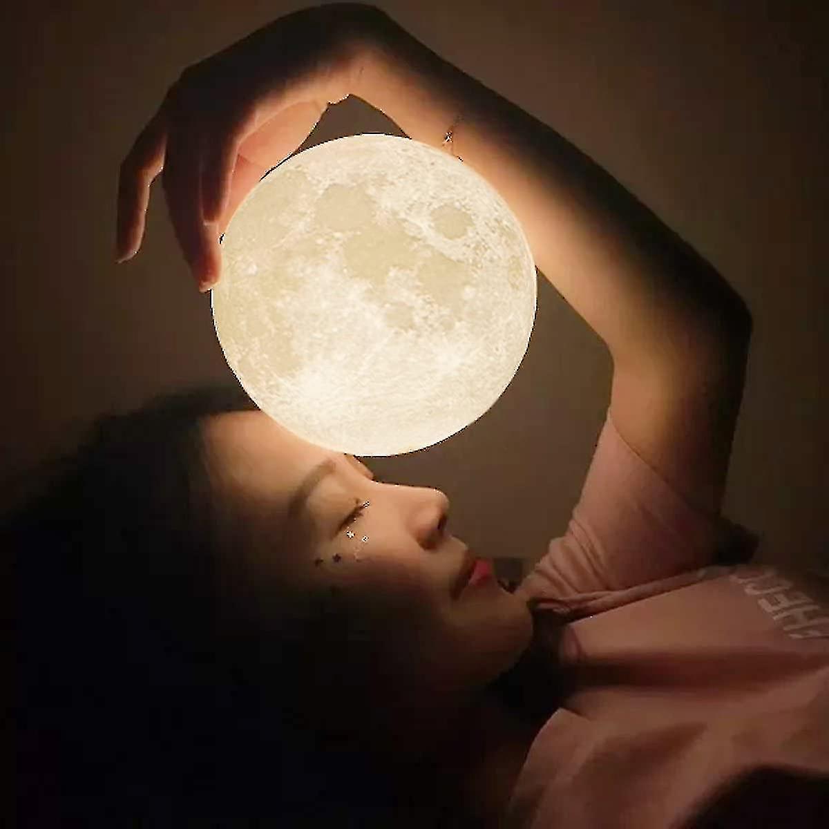 Moon Lamp 3d Printed Moon Light Night Light For Kids Gift For Women Usb Charging And Touch Control Brightness (5.9 Inches With Wood Base)