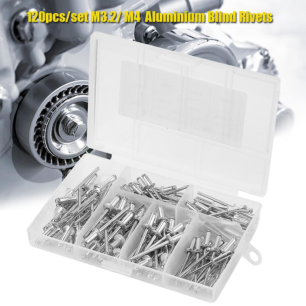 120pcs/set M3.2/ M4  Aluminium Blind Rivets Fasteners Assortment Kit With Box