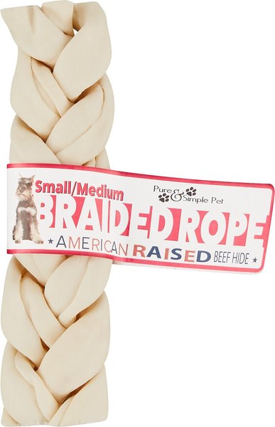 Pure and Simple Pet Rawhide Braided Rope Dog Treat， Small/Medium