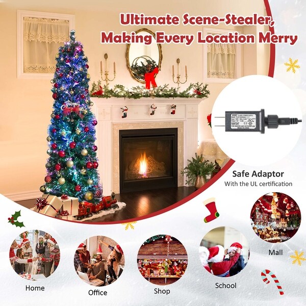 5/6/7/8 FT PreLit Artificial Xmas Tree with Colorful Fiber Optics