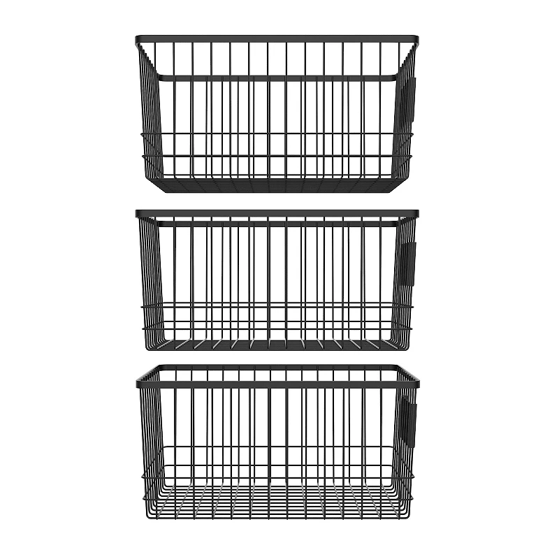 Oceanstar Metal Wire Organizer Bin Basket with Card Holder， Set of 3