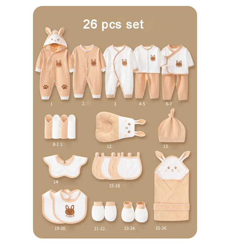 22/24/26 Pieces/0-3Months Newborn Baby Clothing 100% Cotton Kids Clothes Suit Unisex Infant Boys Girls Rabbit Clothing Set