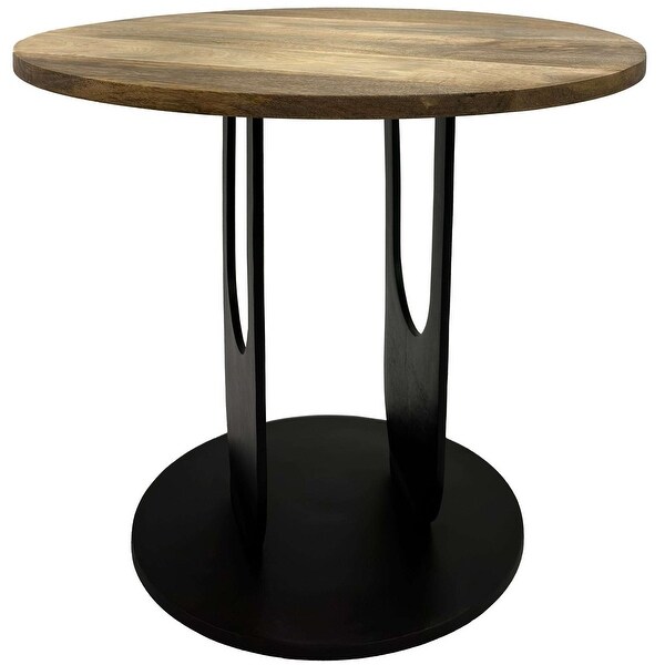 22 Inch Side End Table，Round Natural Mango Wood Top，Black Iron U Shaped Legs