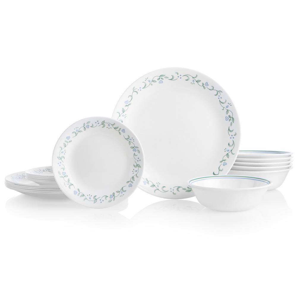 Corelle Country Cottage 18-piece Glass Dinnerware Set Service for 6 White and Blue 1122070