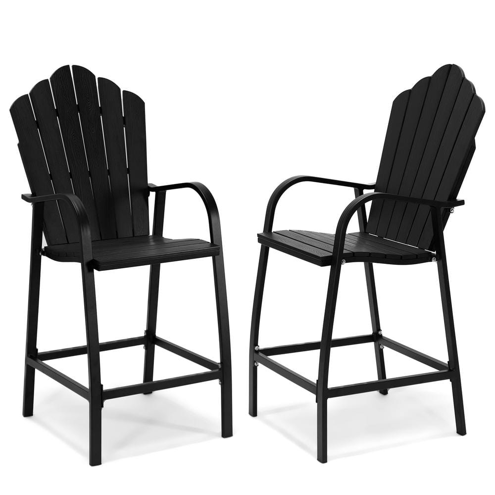 LUE BONA Black Aluminum Frame Outdoor Bar Stools Bar Height Adirondack Chairs (2-Pack) 2LB22PC0002-200