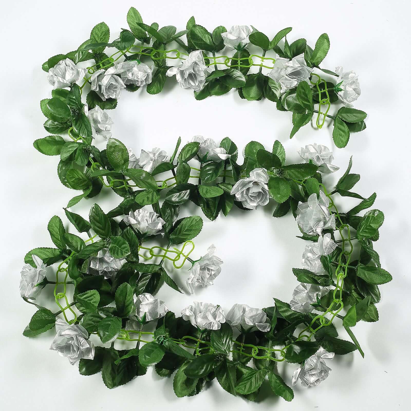 Silver Artificial Silk Rose Garland UV Protected Flower Chain 6ft