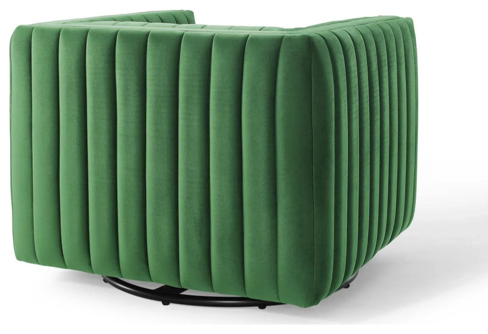 Aria Emerald Channel Tufted Performance Velvet Swivel Armchair   Contemporary   Armchairs And Accent Chairs   by Virgil Stanis Design  Houzz