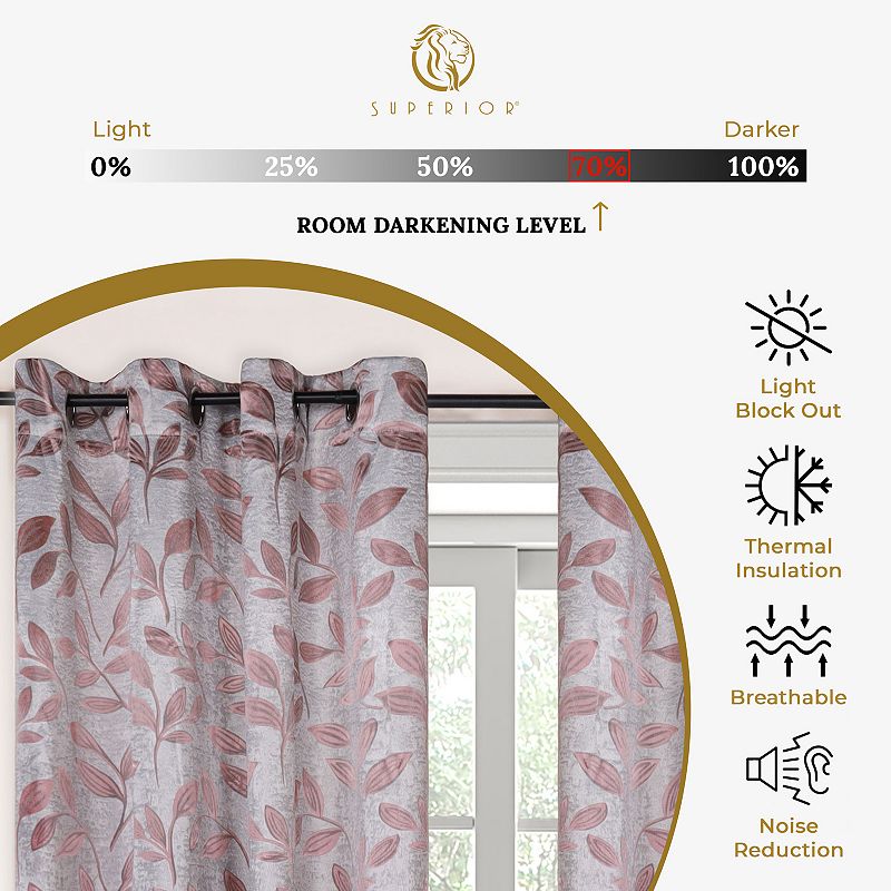 Superior Bohemian Leaves Insulated Thermal Blackout Rod Pocket Curtain Set