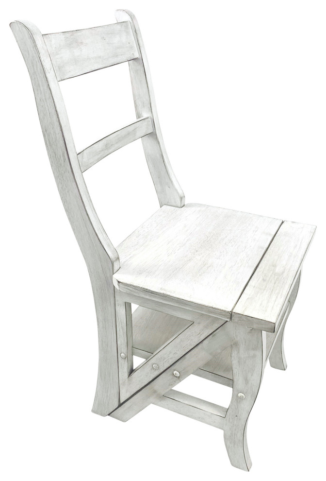 Antique White Folding Library Ladder Chair   Traditional   Armchairs And Accent Chairs   by CAROLINA CLASSICS  Houzz