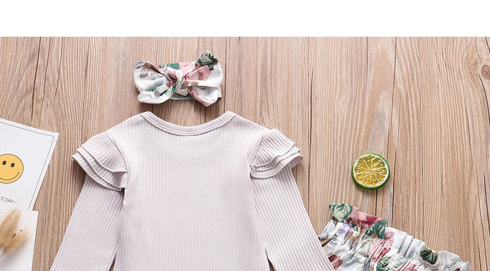 Autumn Baby Girl Clothes Sets Fashion Toddler Outfits Long Sleeve Tops Flower Pants Headband Cute 3Pcs Newborn Infant Clothing