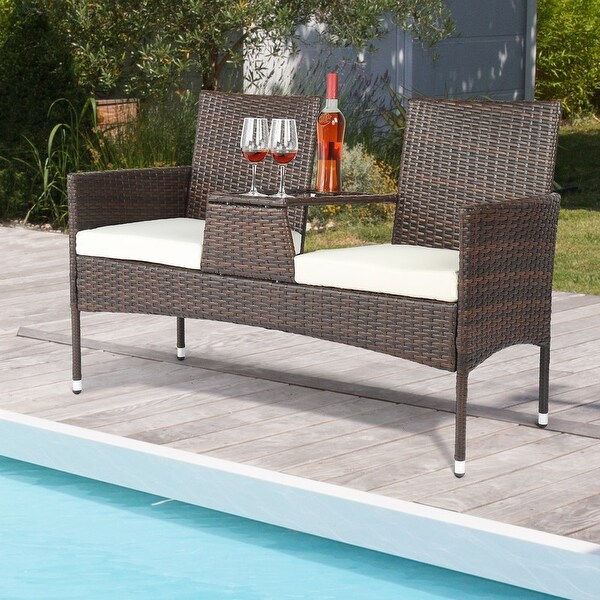 Patio PE Wicker Loveseat Chair with Cushions