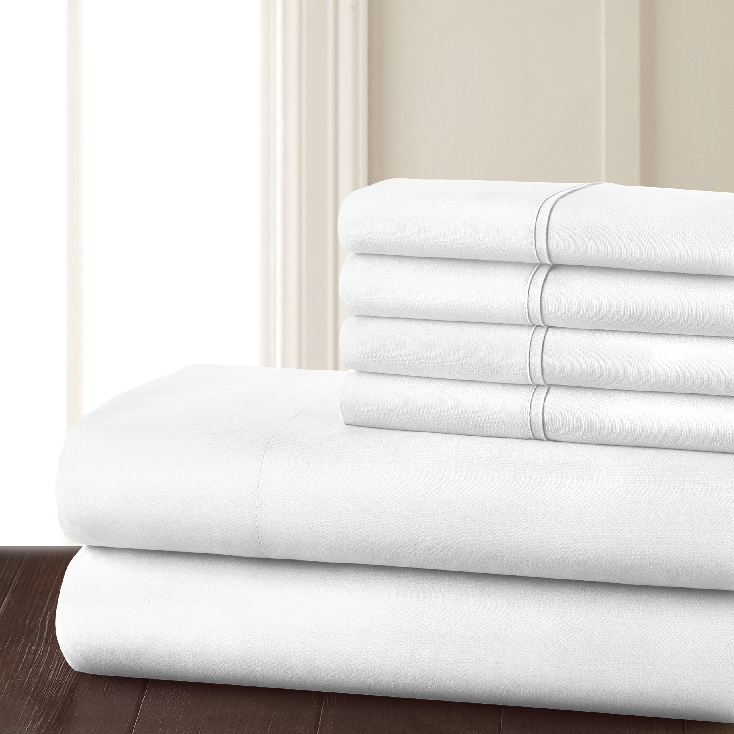 Danjor Linens 6 Piece Hotel Luxury Soft Microfiber 1800 Series Premium Bed Sheets Set with Deep Pockets， Queen， White