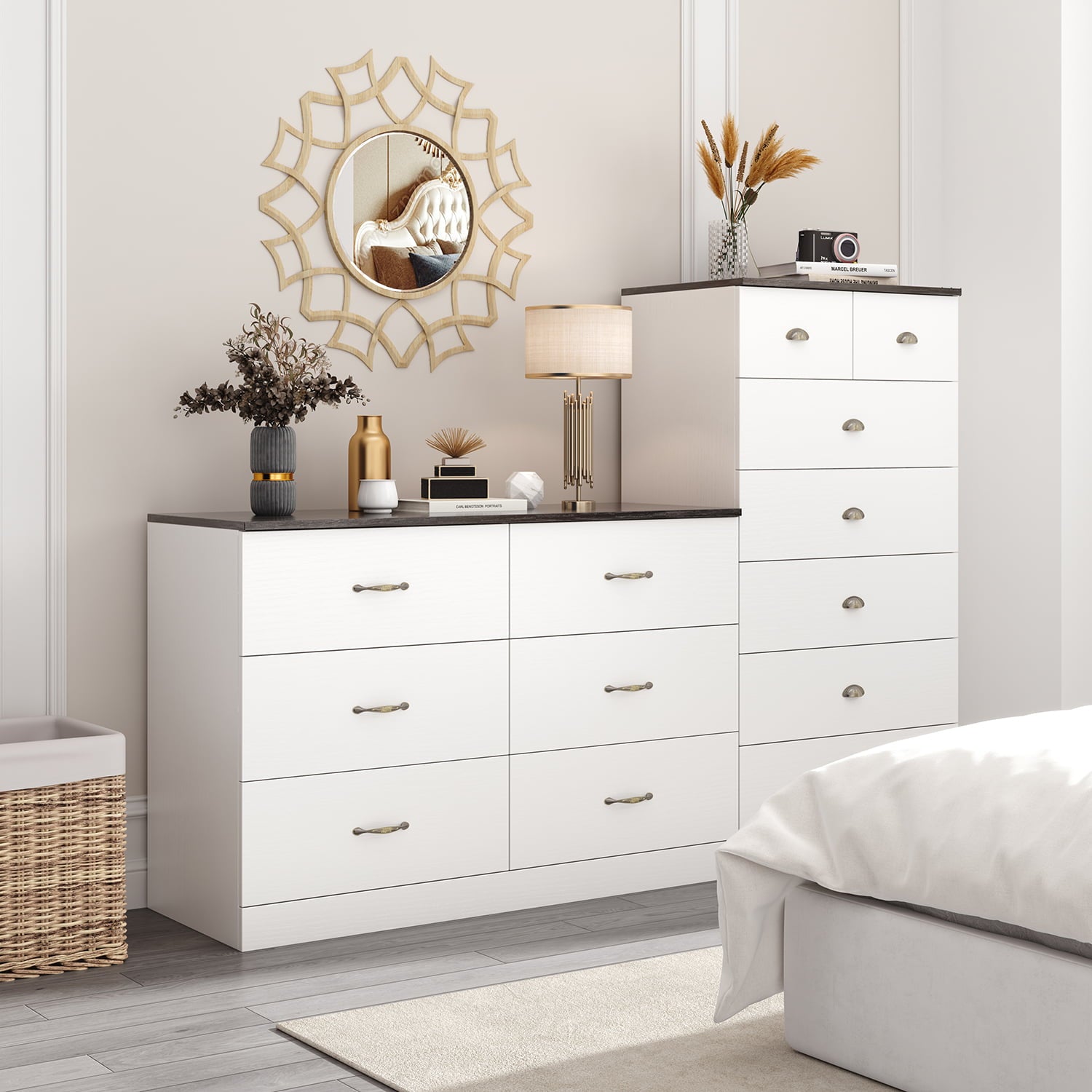 White Chest of Drawers with Locks on 2-Top Chest of Drawers, 6 - Drawer Dresser