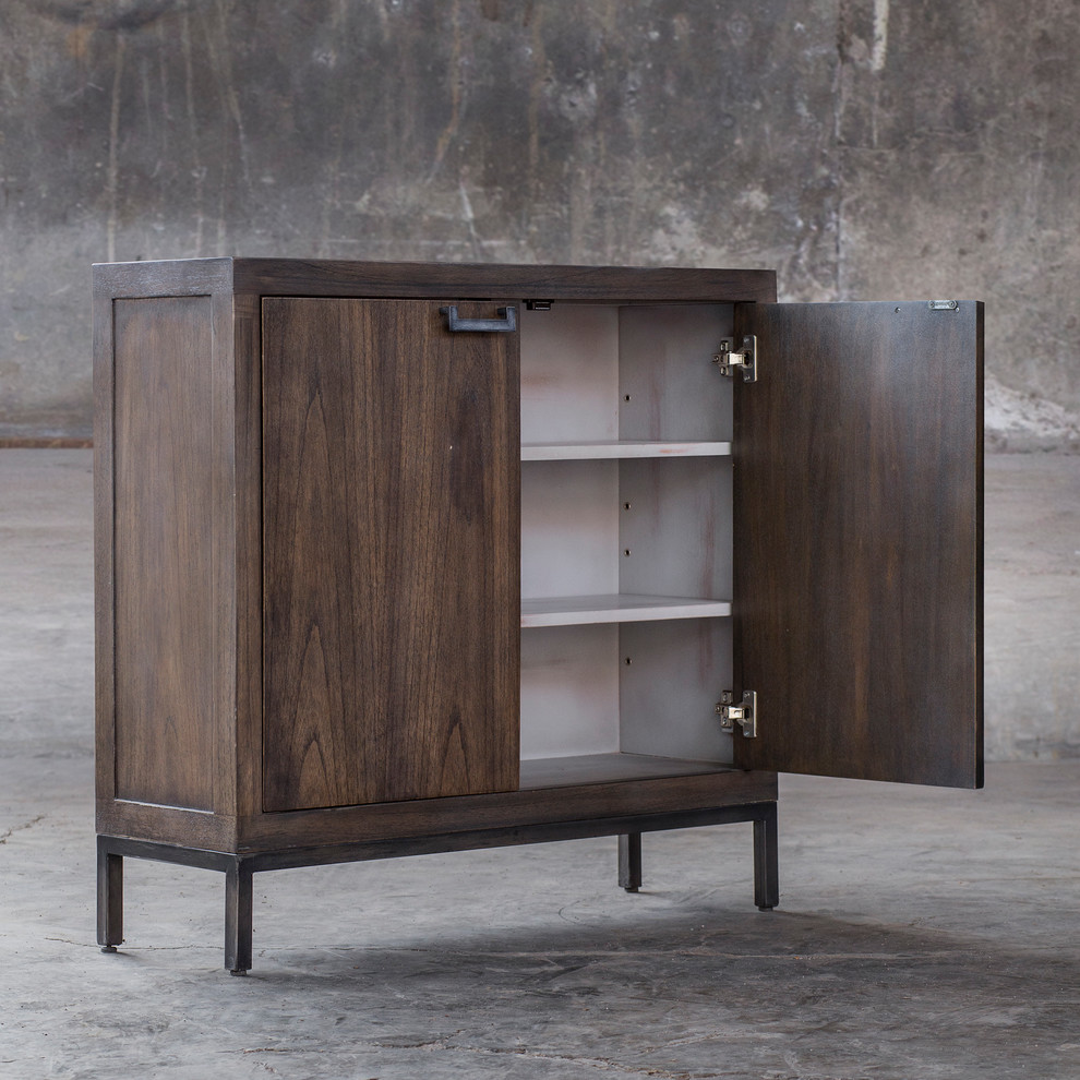 Contemporary Slim Wood Console Cabinet Simple Classic Silver Walnut Elegant   Industrial   Accent Chests And Cabinets   by My Swanky Home  Houzz