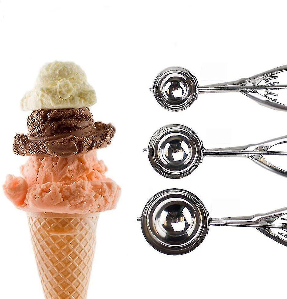 Set Of 3 Ice Cream Scoop With Trigger Stainless Steel