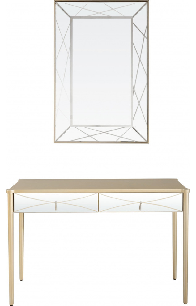 Champagne Finish Mirror and Console Table   Contemporary   Console Tables   by HomeRoots  Houzz