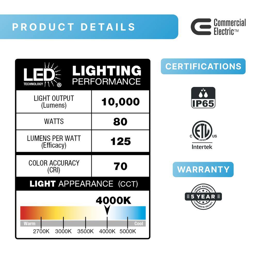 Commercial Electric 250W Equivalent Integrated LED Bronze Outdoor Commercial Refractor Wall Pack Light 10000 Lumens 4000K Dusk-to-Dawn PRWX80-H-PC-4K-BZ