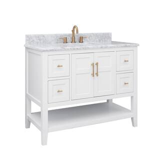 Home Decorators Collection Sturgess Open Shelf 43 in. W x 22. D x 35. H Vanity in White with White Marble Vanity Top 19111S-VS43C-WT