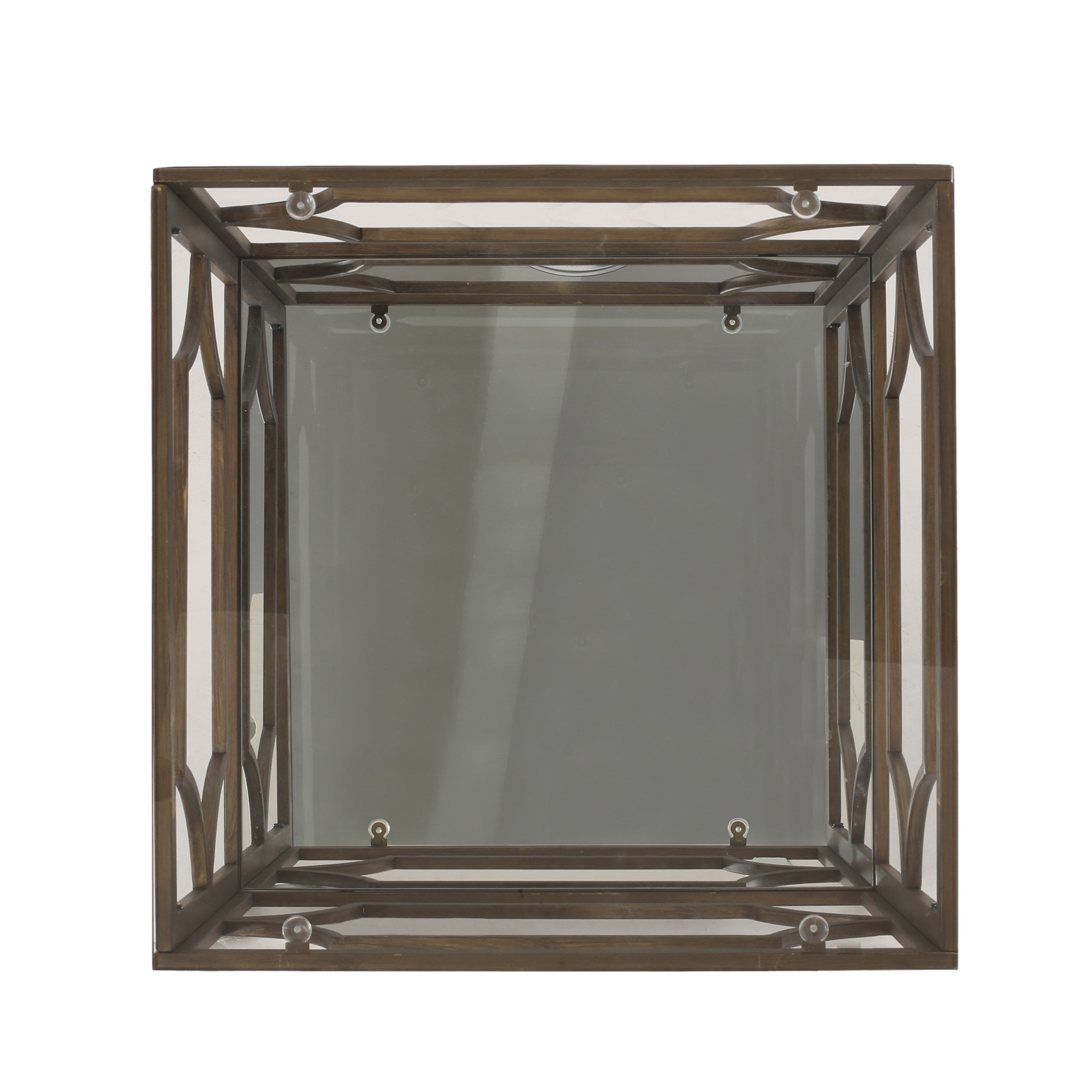 Powelton Cadley Modern Glam Mirrored End Table with Glass Top, Black Gold