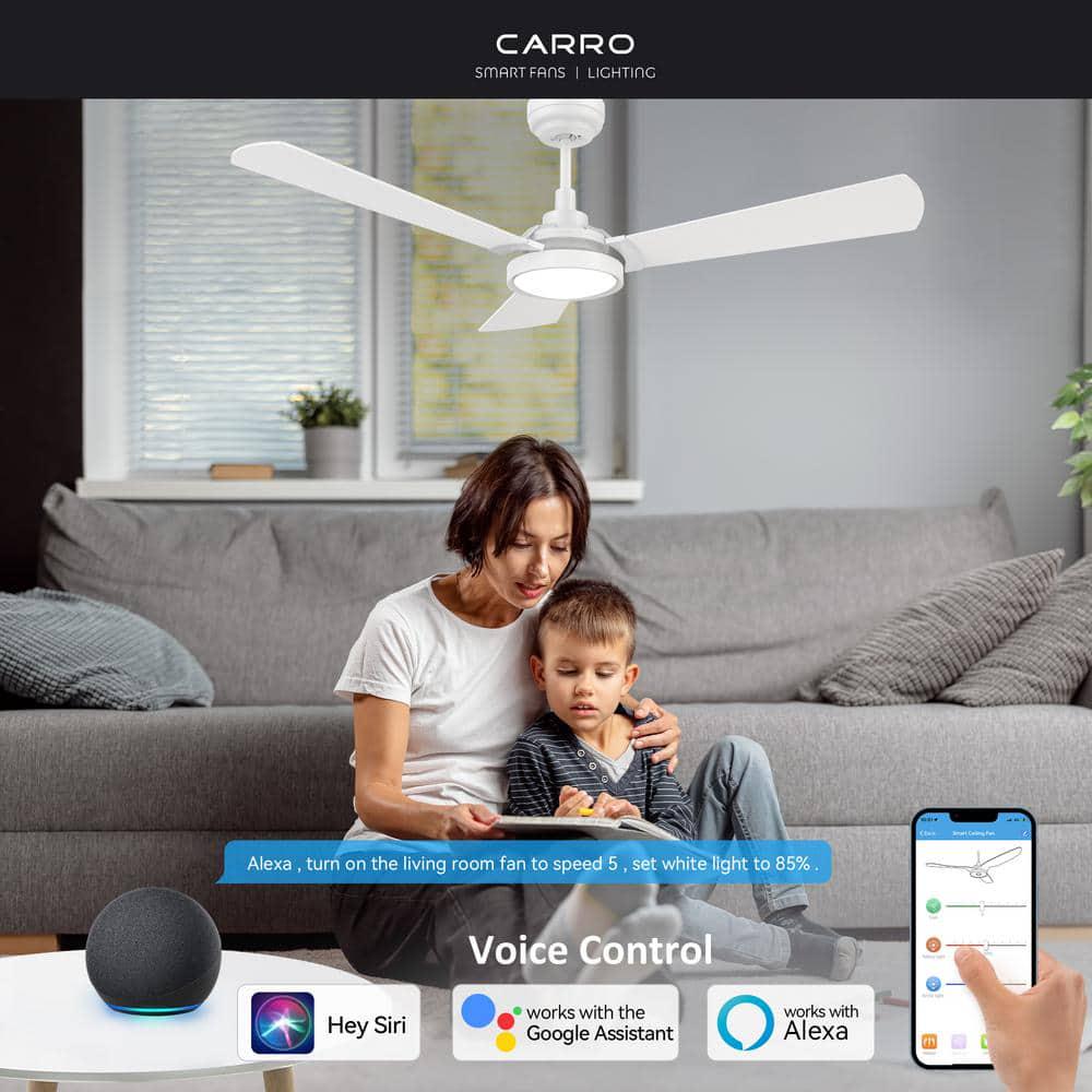 CARRO Veter 52 in Dimmable LED IndoorOutdoor White Smart Ceiling Fan Light and Remote Works with AlexaGoogle HomeSiri