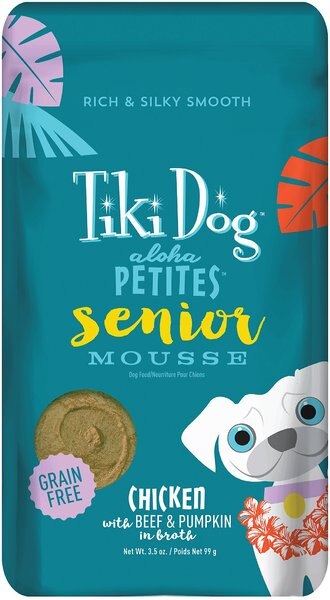 Tiki Dog Aloha Petites Senior Mousse Chicken， Beef and Pumpkin in Broth Grain-Free Wet Dog Food， 3.5-oz， case of 12