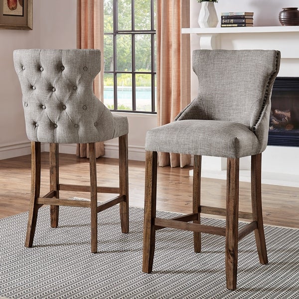 Lianna Nailhead Trim Linen Upholstered Stools (Set of 2) by iNSPIRE Q Artisan