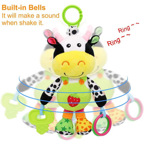 VATENIC Baby Car Seat Toys With 32 Kinds Of Music And Teether， Baby Soft Plush Rattle， Hanging Stroller Toys， Suitable For 0， 3， 6， 9， 12 Months Of Boys And Girls Gifts (Cows)