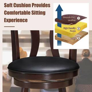 Gymax Swivel Bar Stool 38 in. High Back Wood Counter Height Leather Padded Dining Kitchen Chair (Set of 4) GYM06213