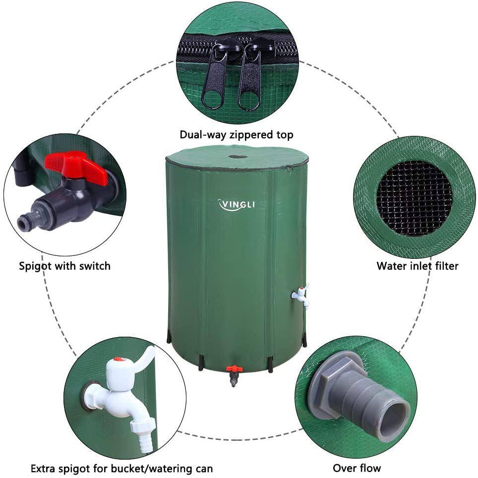 VINGLI 100 Gal. Collapsible Rain Barrel Portable Water Storage Tank Rainwater Collection HDG26000757