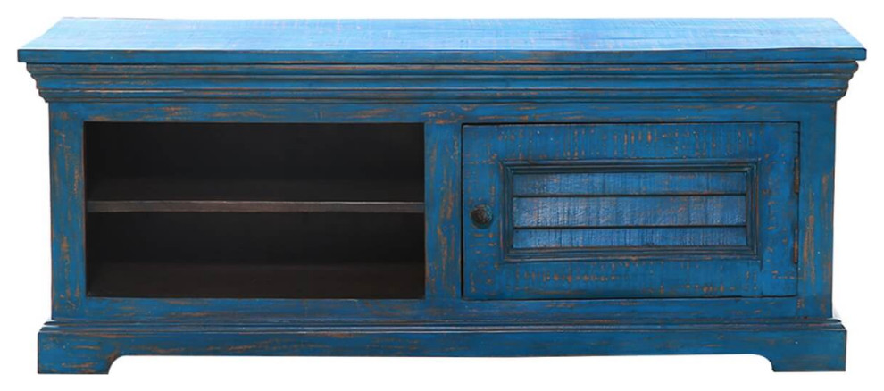 Hesperia Blue Distressed Solid Wood 47 quotTV Stand Media Cabinet   French Country   Entertainment Centers And Tv Stands   by Sierra Living Concepts Inc  Houzz