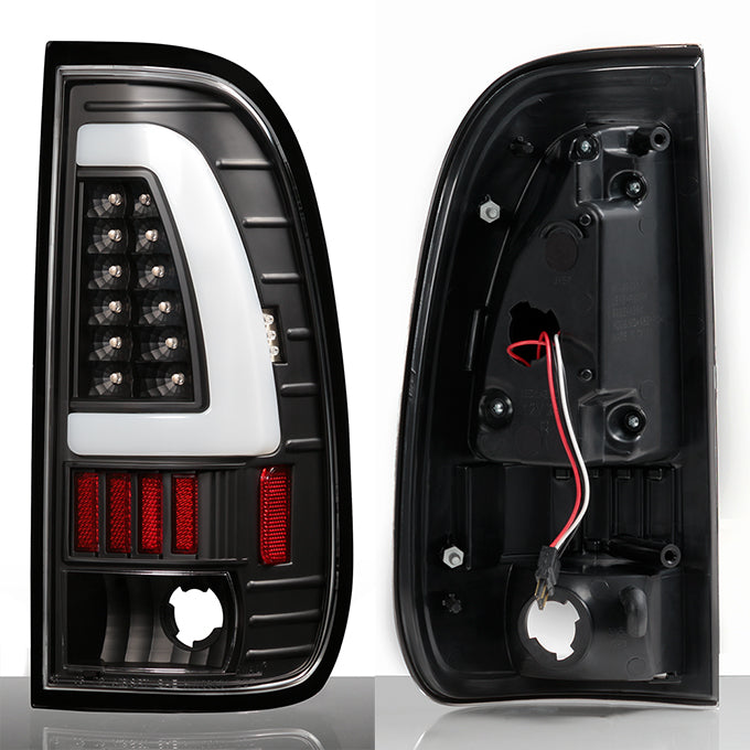 Fit 1997-03 F150 | 1999-07 F-Series Super Duty LED Tube Style Black Taillights