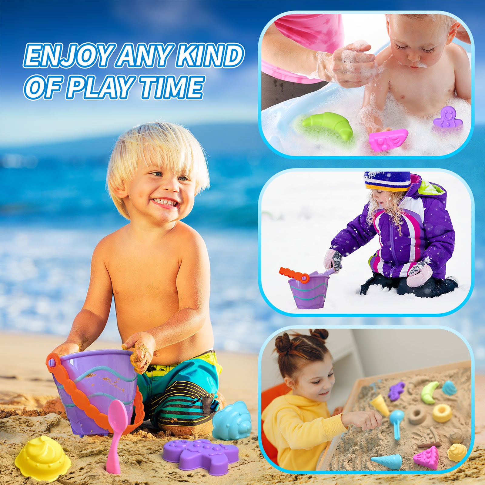 Fun Little Toys 38Pcs Ice Cream Beach Toys Sand Toys Set for Kids, Beach Toys Tools, Sand Shovels, Beach Bucket Birthday Gifts for Girls,Toddlers