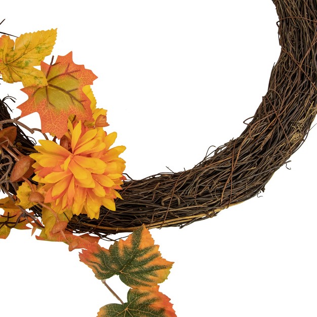 Fall Foliage With Mum Flowers Artificial Thanksgiving Twig Wreath Unlit