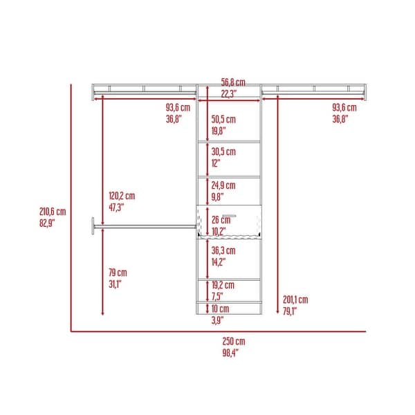 Simple Style Open Wordrob with 5 Shelves and 1 Drawer， 2 Hanging Rob Included - - 37938215