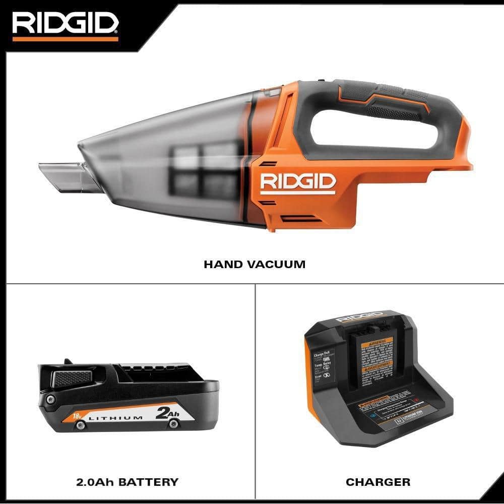 RIDGID 18V Cordless Hand Vacuum Kit with 2.0 Ah Battery and Charger R8609021KN