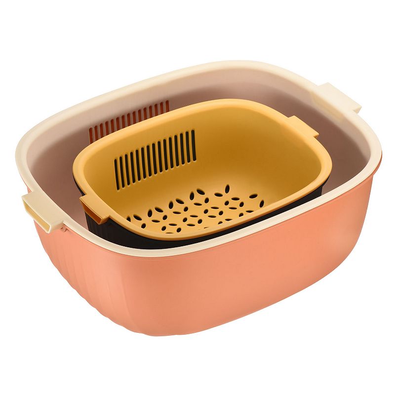 Plastic Double Layered Food Strainer Vegetable Washing Basket 2PCS