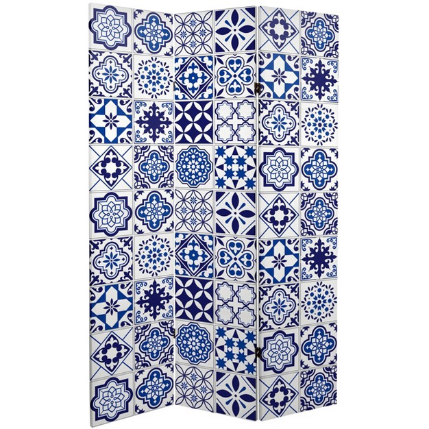 Double Sided Tile Canvas Room Divider Blue Oriental Furniture