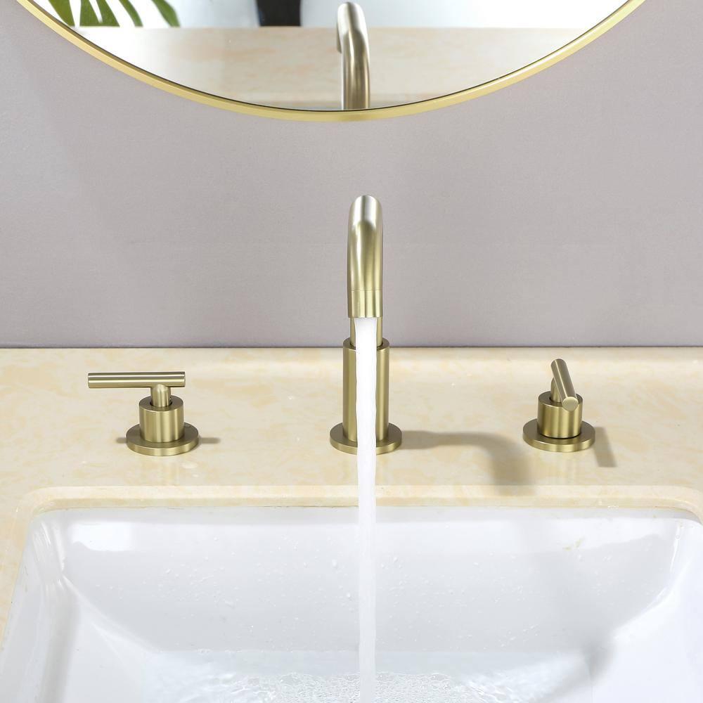 Boyel Living 8 in Widespread 2Handle MidArc Bathroom Faucet with Valve and cUPC Water Supply Lines in Brushed Gold