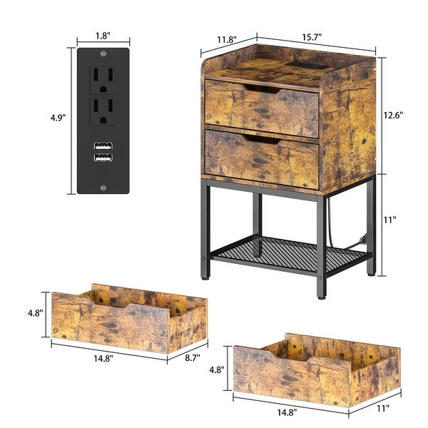 Nightstand， End Table Bedside Furniture with Steel Frame， Side Table