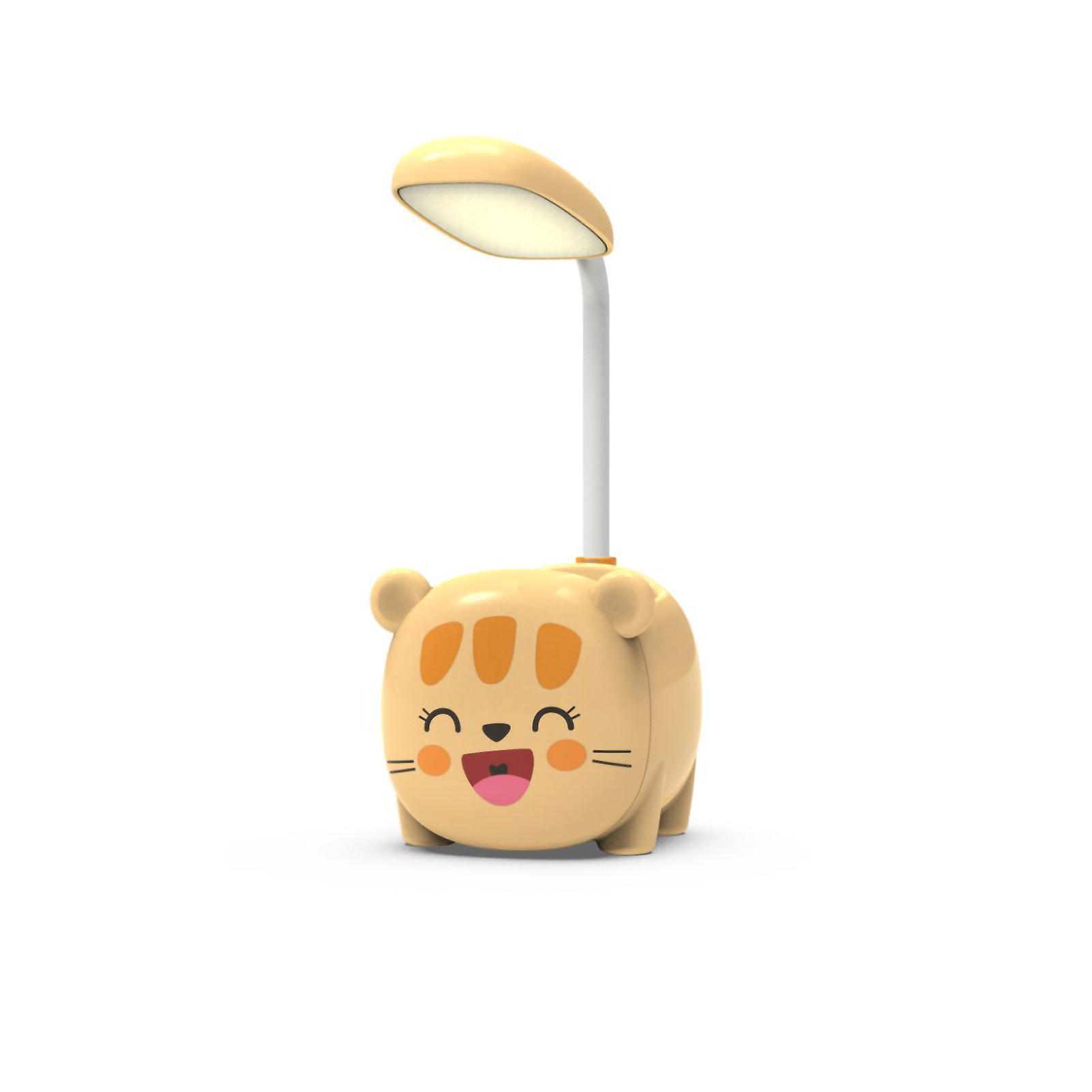 Desk Lamp Cartoon LED Foldable Hose Eye Protection Rechargeable Table Light with Pen Holder Yellow Cat