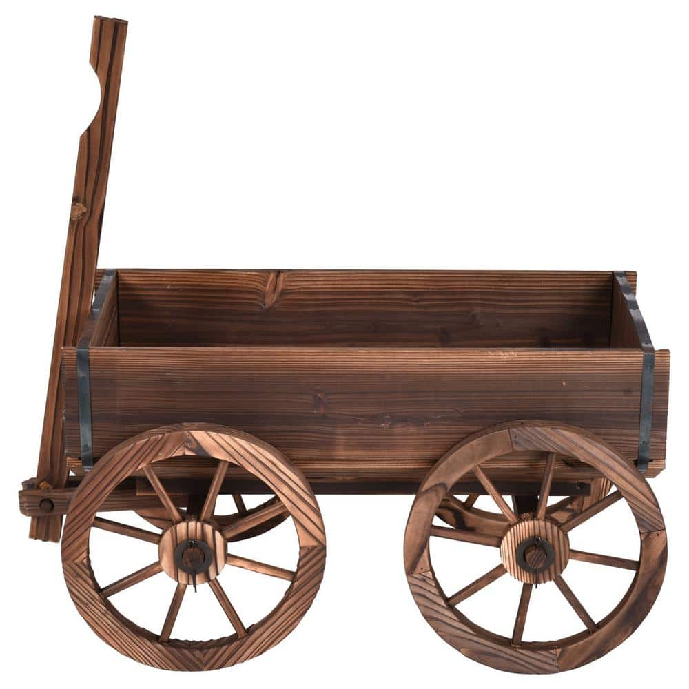 HONEY JOY 47.2 in. x 17.0 in. x 21.0 in. Outdoor Brown Wood Flower Planter Wagon Decor Wheels TOPB000952