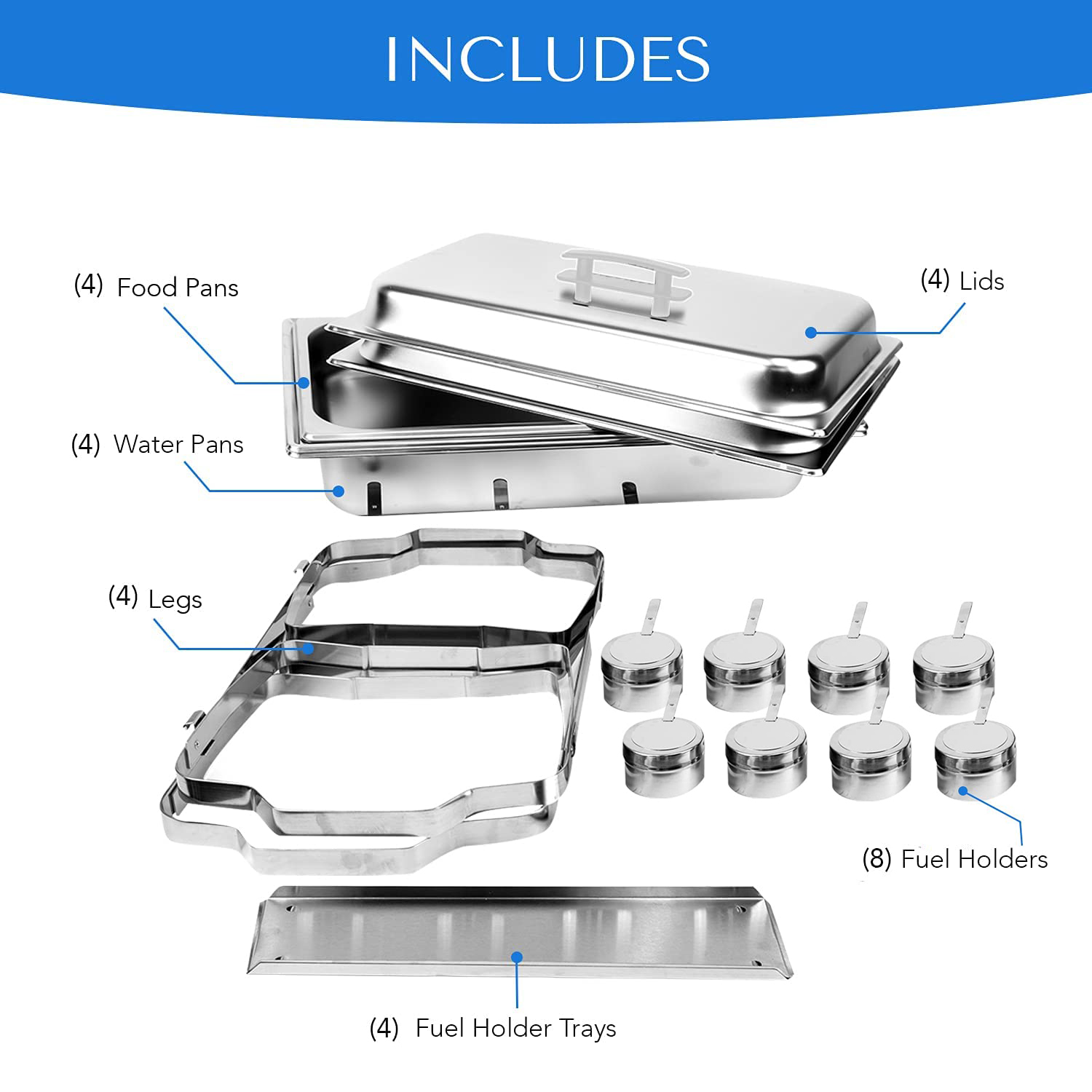 ALPHA LIVING 70014-GRAY 4 Pack 8QT Chafing Dish High Grade Stainless Steel Chafer Complete Set， 8 QT， Alpine Gray Handle